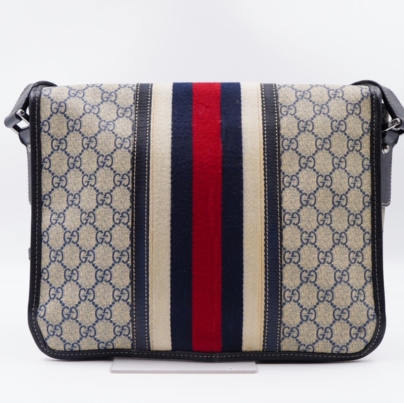 AS66❤️ GUCCI GG Plus Monogram Vintage Web Flap Messenger Bag - Picture 7 of 15